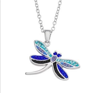 Crystal Blue Dragonfly Pendant Neckace
